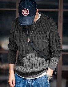 Fashlook Solid Round Neck Wool Blend Casual Grey Full Sleeve T-Shirt For Mens