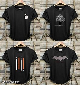 Fashlook Printed Round Neck Polyester Casual Multicolor Half Sleeve T-Shirt For Mens (Pack of 4)