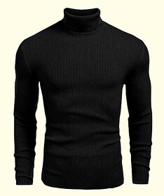 Fashlook Solid High Neck Pure Cotton Casual Black Full Sleeve T-Shirt For Mens