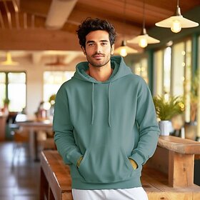 Fashlook Solid Hooded Wool Blend Casual Green Full Sleeve T-Shirt For Mens