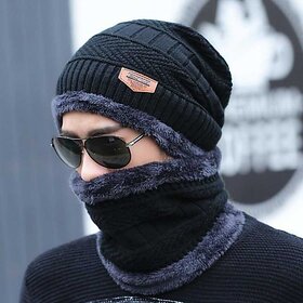 Fashlook Woolen Black Casual Winter Cap for Men and Women - Warm, Soft, Stylish Knit Beanie for Cold Weather