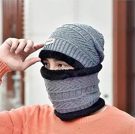 Fashlook Woolen Grey Casual Winter Cap