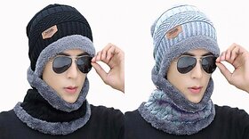 Fashlook Woolen Black, Grey Casual Winter Cap (Pack of 2)