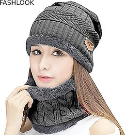 Fashlook Woolen Grey Casual Winter Cap