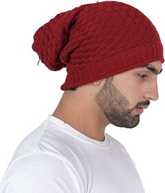 Fashlook Woolen Maroon Casual Winter Cap