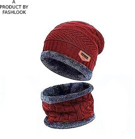 Fashlook Woolen Maroon Casual Winter Cap
