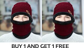 Fashlook Woolen Maroon Casual Winter Cap (Pack of 2)