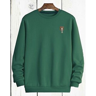 Fashlook Solid Round Neck Wool Blend Casual Green Full Sleeve T-Shirt For Mens