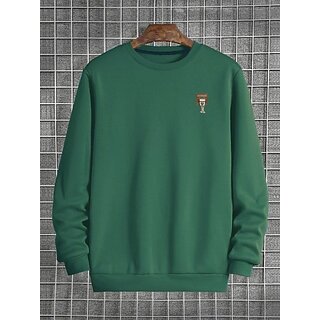 Fashlook Solid Round Neck Wool Blend Casual Green Full Sleeve T-Shirt For Mens