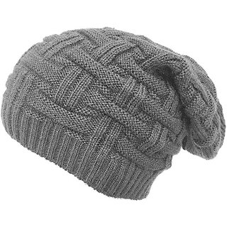 Fashlook Woolen Silver Casual Winter Cap