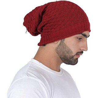 Fashlook Woolen Maroon Casual Winter Cap