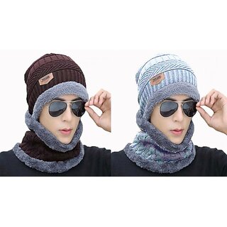 (Pack of 2) Fashlook Woolen Brown & Grey Casual Winter Cap