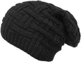 Fashlook Woolen Black Casual Winter Cap