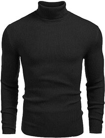 Fashlook Woven Design Full Sleeve Casual Black Sweaters For Mens