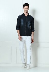 Fashlook Solid Curved Collar Regular Fit Cotton Blend Casual Dark Blue Shirt For Mens