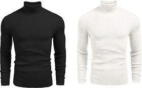 Fashlook Solid Black, White Full Sleeve Sweaters For Mens (Pack of 2)