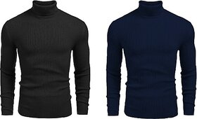 Fashlook Solid Black, Blue Full Sleeve Sweaters For Mens (Pack of 2)