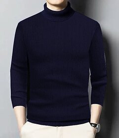 Fashlook Solid Dark Blue Full Sleeve Sweaters For Mens