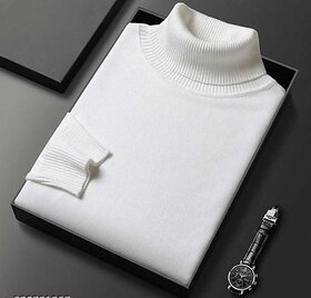 Fashlook Solid White Full Sleeve Men's Winter Sweater - Warm Woolen Knit Pullover for Casual & Winter Wear