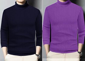 Fashlook Solid Blue, Purple Full Sleeve Sweaters For Mens (Pack of 2)