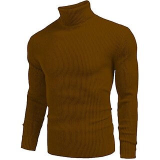 Fashlook Solid Full Sleeve Casual Brown Sweaters For Mens