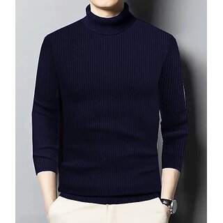 Fashlook Solid Dark Blue Full Sleeve Sweaters For Mens