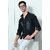 Fashlook Solid Curved Collar Regular Fit Cotton Blend Casual Dark Blue Shirt For Mens