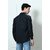 Fashlook Solid Curved Collar Regular Fit Cotton Blend Casual Dark Blue Shirt For Mens