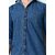 Fashlook Solid Curved Collar Regular Fit Cotton Blend Casual Blue Shirt For Mens