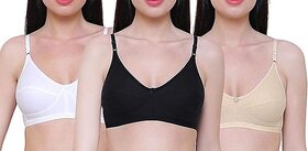 MINHA  Women's Cotton Non-Padded Wirefree White Color B Cup Everyday Bra for Daily Use Combo Set Pack of 3