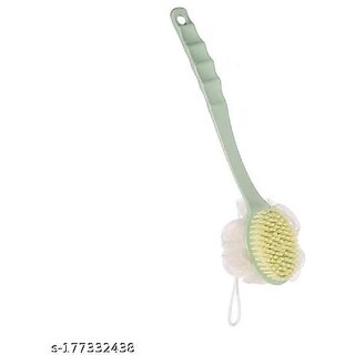 2 IN 1 loofah with handle back scrubber Bath Brush with Soft Comfortable Bristles And Loofah with Long handle - Double Sided Bath Brush Scrubber (Multi colors) (Pack of 1)