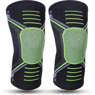 Eastern Club 1 Pair Knee cap Compression Support for Gym Running Cycling Sports Jogging Workout Pain Relief (Material: Nylon & Spandex, Color:Green, Black)