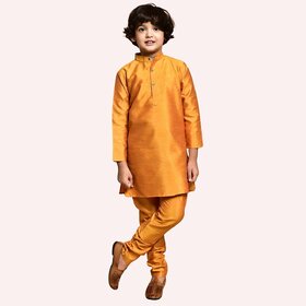 PrintCultr Boys Solid Pure Silk Kurta and Pyjama Set (Orange)
