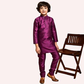 PrintCultr Boys Solid Pure Silk Kurta and Pyjama Set (Purple)