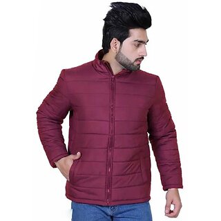 Fashlook Full Sleeve Solid Fluffy Maroon Jacket For Mens