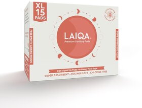 LAIQA Rash-Free Ultra Soft Heavy Flow Sanitary Pads for Women15 X-Large Premium Pads with 15 Disposable Bag+3 Free Pant