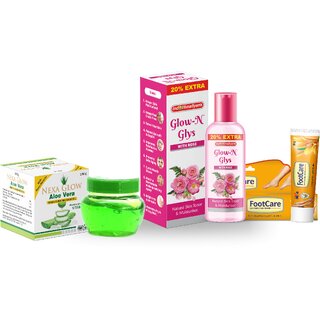 (Combo of 3) Indkus Nexa Aloe Vera Gel 100gm, Glow- N Glycerin with Rose 60gm, Footcare Cream 25gm_(153471711)