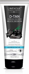 L'avenour D-Tan Charcoal Facewash for Deep Detox, Reduce Tanning, Skin Purifying, Instant Brightening, SLS & Paraben Free De-Tan Face Wash (100 ml)