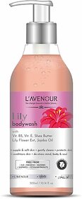 L'avenour Lily Bodywash with Shea Butter, Lily Flower, Jojoba Oil, Vitamin B5  E, SLS  Paraben Free Body Wash For Supple  Soft Skin (300 ml)