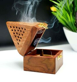 Pyramid Shape Wooden Incense Holder/ Dhoopbatti Agarbatti Stand With Lid (small size)