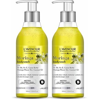 L'avenour Moringa Body Wash for Radiant & Smooth Skin | SLS & Paraben Free Shower Gel (2 x 300 ml)