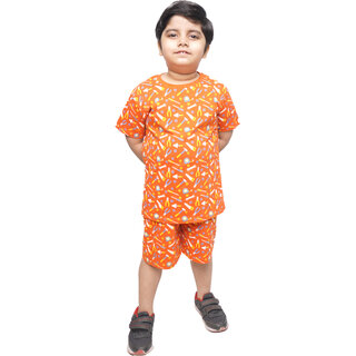 Kid Kupboard Cotton Boys T-Shirt and Short Set, Orange, Half-Sleeves, 5-6 Years KIDS6716