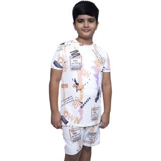 Kid Kupboard Cotton Boys T-Shirt and Short Set, White, Half-Sleeves, 9-10 Years KIDS6718