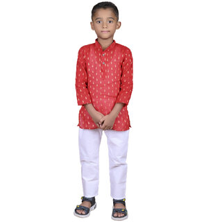 Kid Kupboard Cotton Boys Kurta and Pyjama Set, Red and White, Full-Sleeeves, 7-8 Years KIDS6721