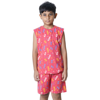 Kid Kupboard Cotton Boys T-Shirt and Short Set, Pink, Sleeveless, 8-9 Years KIDS6722