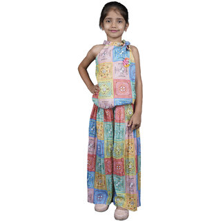 Kid Kupboard Cotton Girls Jumpsuit, Multicolor, Sleeveless, 9-10 Years KIDS6729