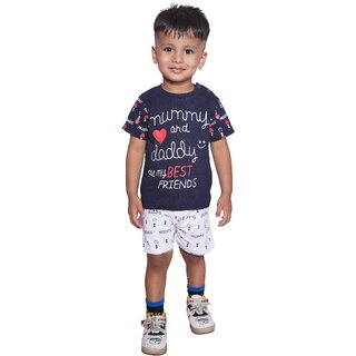 Kid Kupboard Cotton Baby Boys T-Shirt and Short Set, Blue and White, Half-Sleeves, 3-4 Years KIDS6717