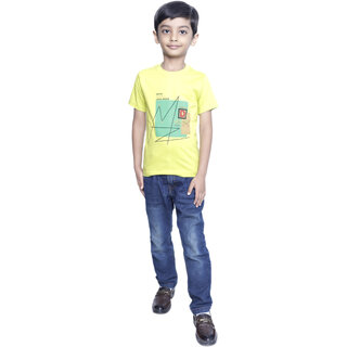 Kid Kupboard Cotton Boys T-Shirt, Yellow, Half-Sleeves, 6-7 Years KIDS6737