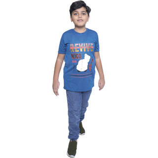 Kid Kupboard Cotton Boys T-Shirt, Blue, Half-Sleeves, 7-8 Years KIDS6739