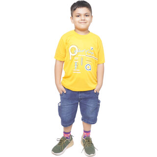 Kid Kupboard Cotton Boys T-Shirt, Yellow, Half-Sleeves, 6-7 Years KIDS6740